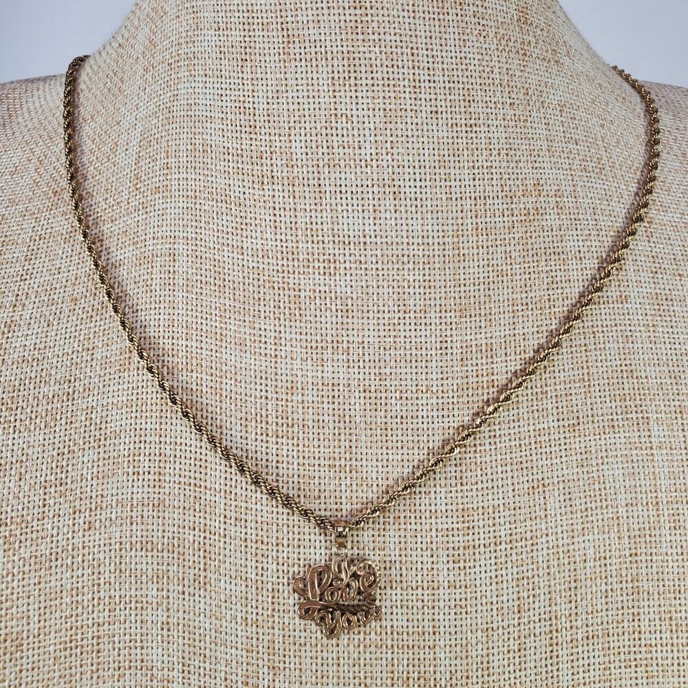 Vintage Charm America Rope Necklace I Love You Pendant 19 Inch UNMARKED